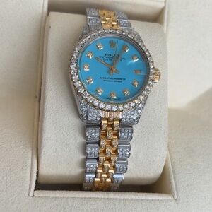 Rolex Oyster Perpetual Datejust Women’s Two-Tone Diamond Watch in Turquoise